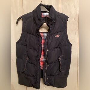 Hollister Women’s Navy Blue Plaid Lined Puffer‎ Vest Coat Jacket- Size Large